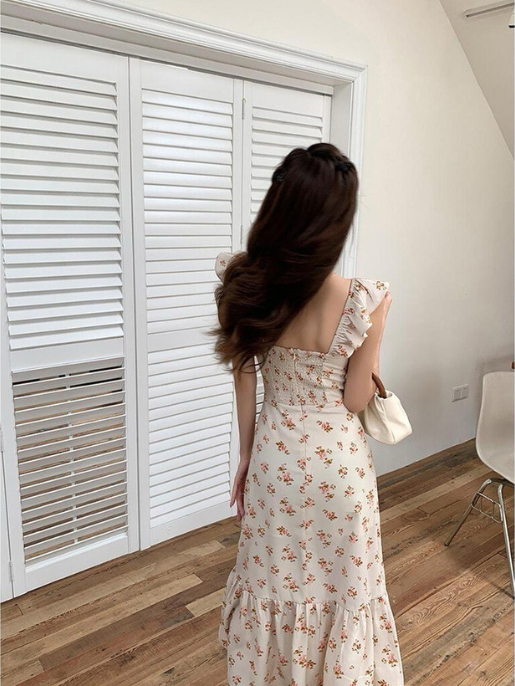 Vestido Elegante Ditsy Floral Dividido Na Frente Com Zíper Lateral Ajustável