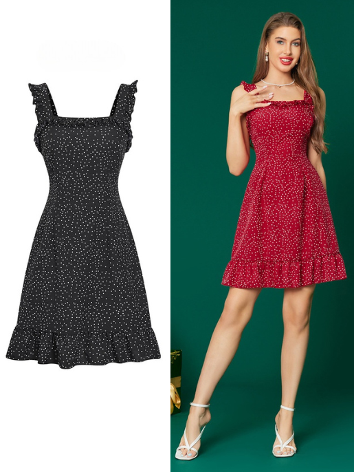 Vestido Casual de Coração com Bainha de Babados