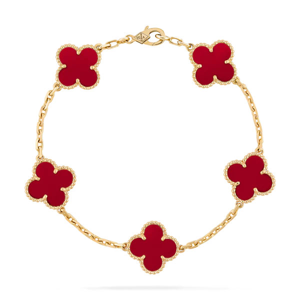 Pulseira Vintage Alhambra 5 Trevos Banhado a Ouro 18K