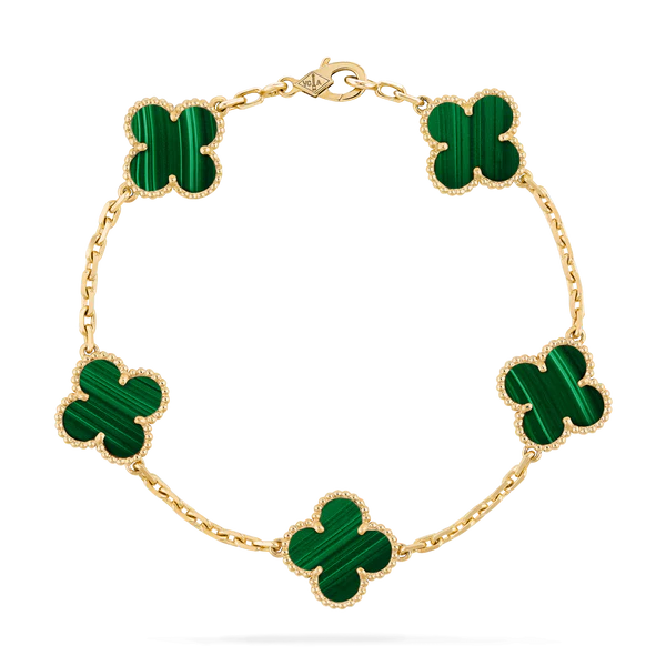Pulseira Vintage Alhambra 5 Trevos Banhado a Ouro 18K