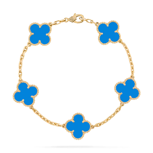 Pulseira Vintage Alhambra 5 Trevos Banhado a Ouro 18K