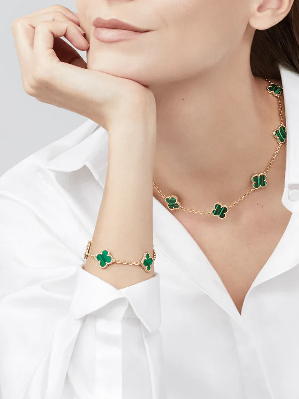Pulseira Vintage Alhambra 5 Trevos Banhado a Ouro 18K