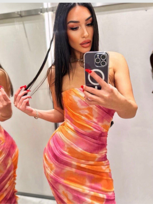 Vestido Midi Estampado Tule