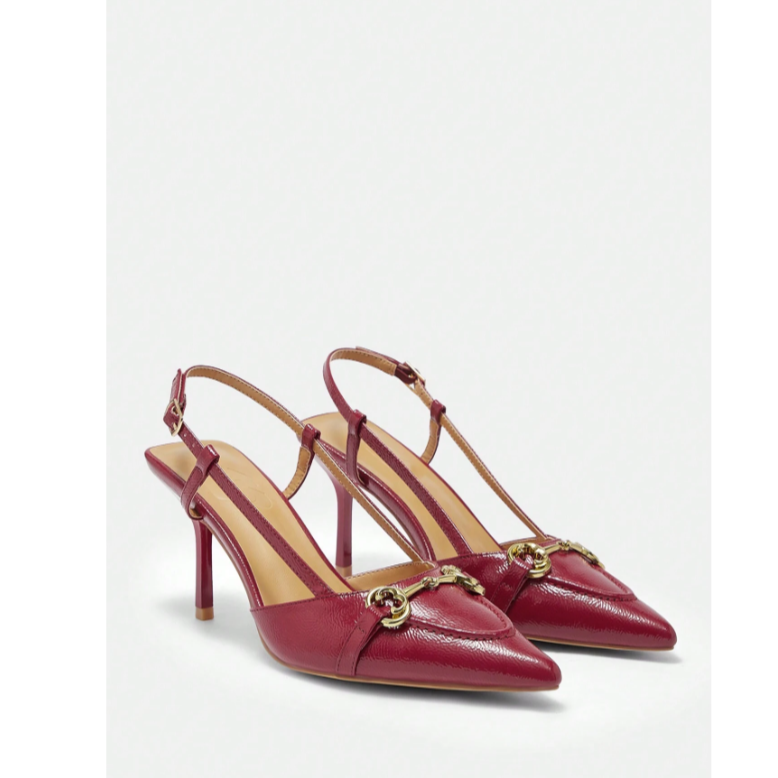 Scarpin Marsala Couro Salto Alto Luna Charme