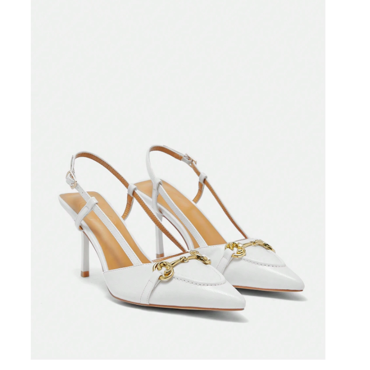 Scarpin Branco Couro Salto Alto Luna Charme