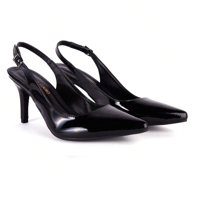 Scarpin Preto Verniz Salto Alto Slingback Aria