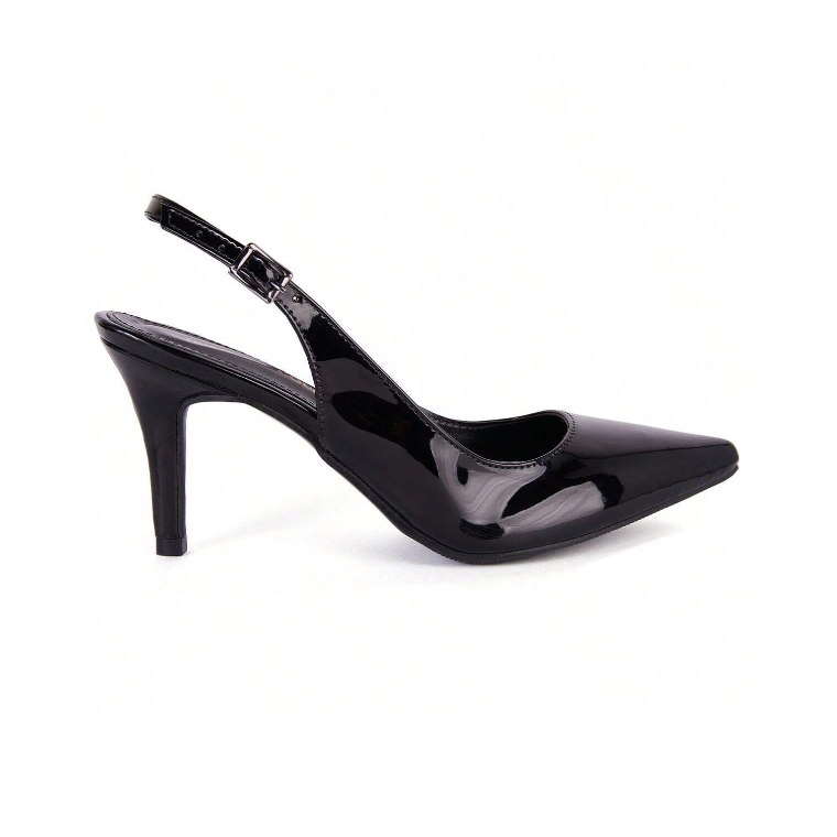 Scarpin Preto Verniz Salto Alto Slingback Aria
