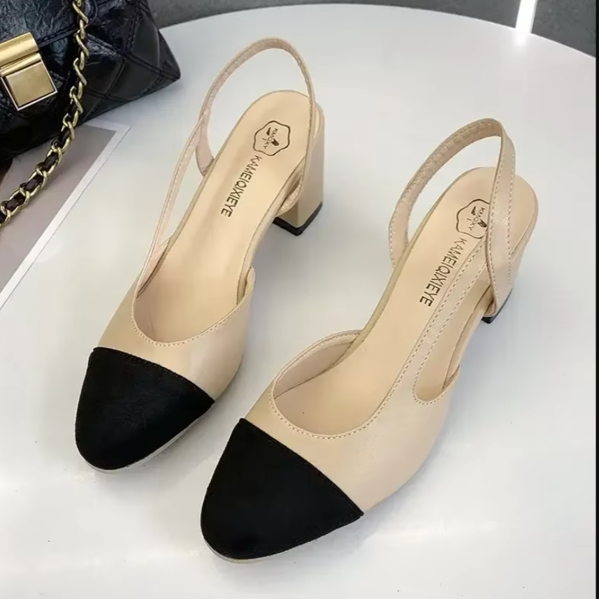Scarpin Boneca Bege Couro Cap Toe