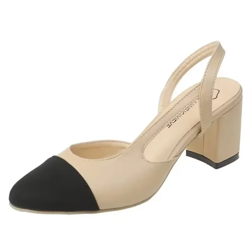 Scarpin Boneca Bege Couro Cap Toe