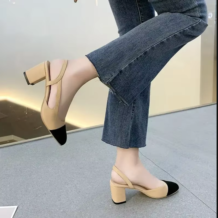 Scarpin Boneca Bege Couro Cap Toe