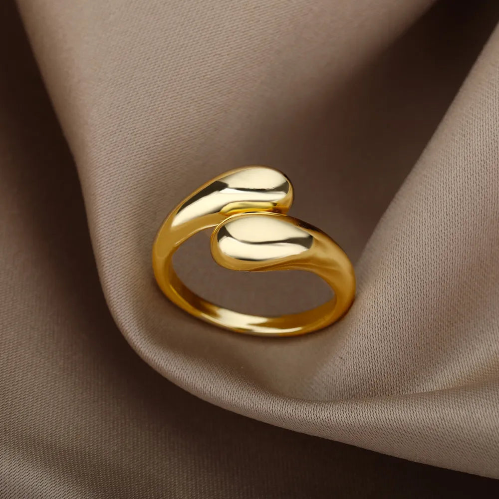 Anel Suave Bola Dupla Banhado a Ouro 18K