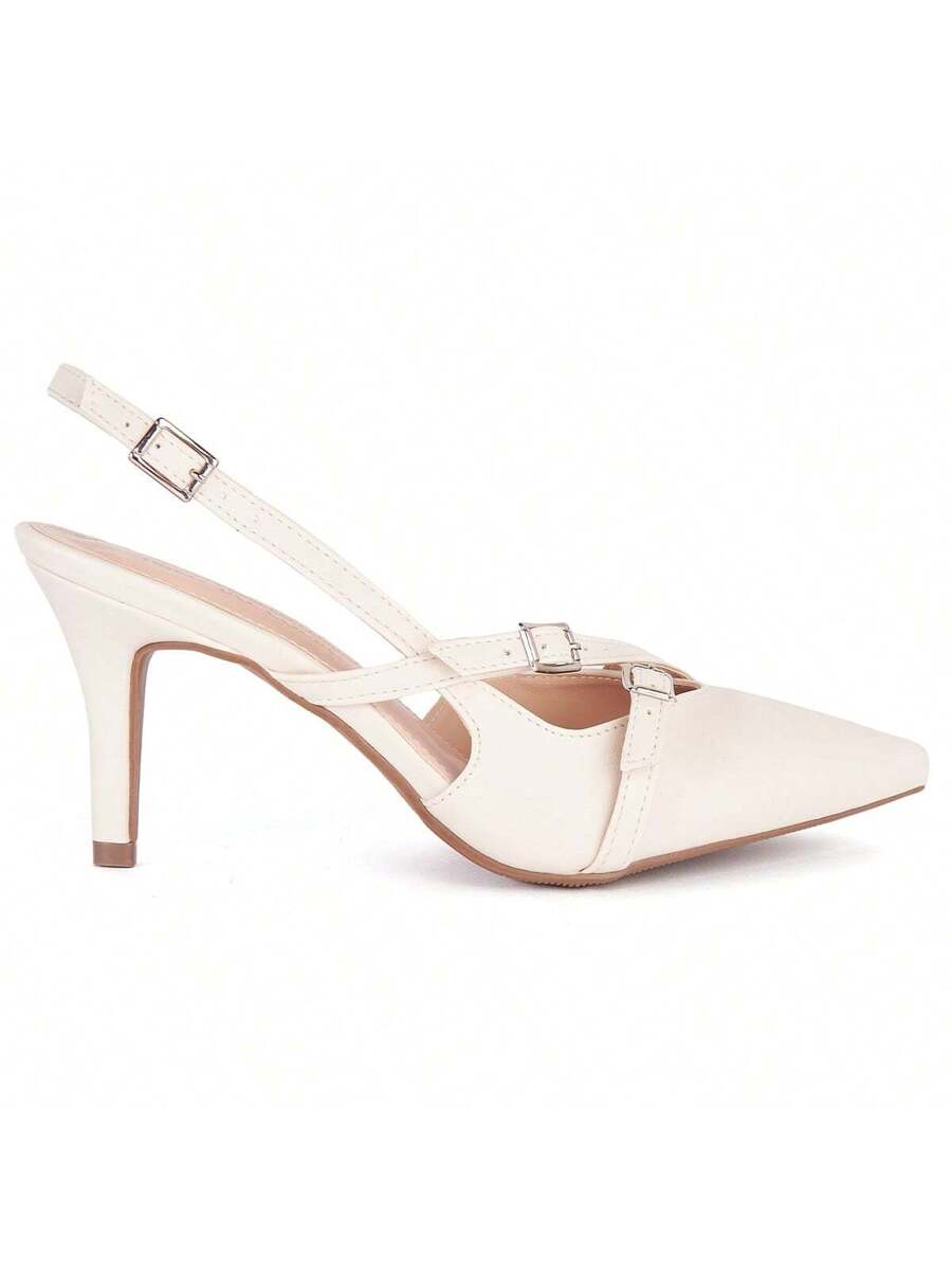 Scarpin Bege Verniz Salto Alto Slingback Bela