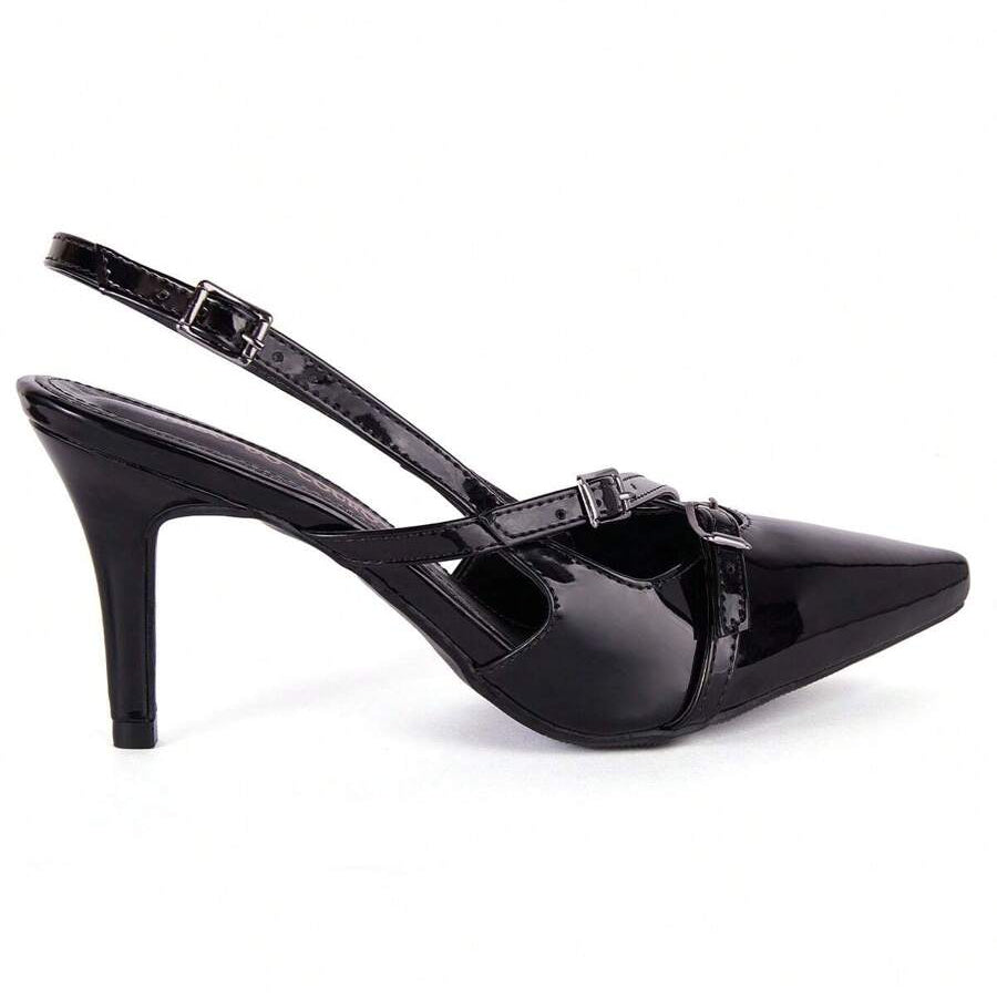 Scarpin Preto Verniz Salto Alto Slingback Bela