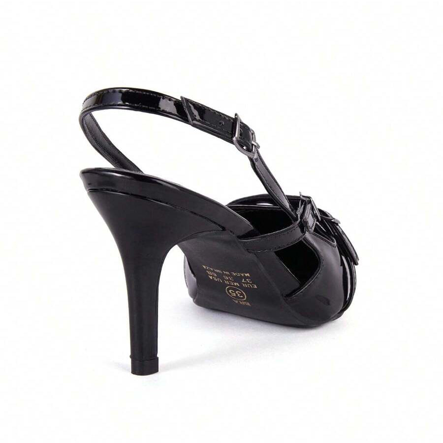 Scarpin Preto Verniz Salto Alto Slingback Bela