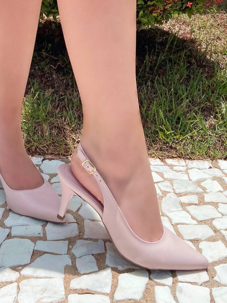 Scarpin Rosê Couro Salto Médio Slingback Aria
