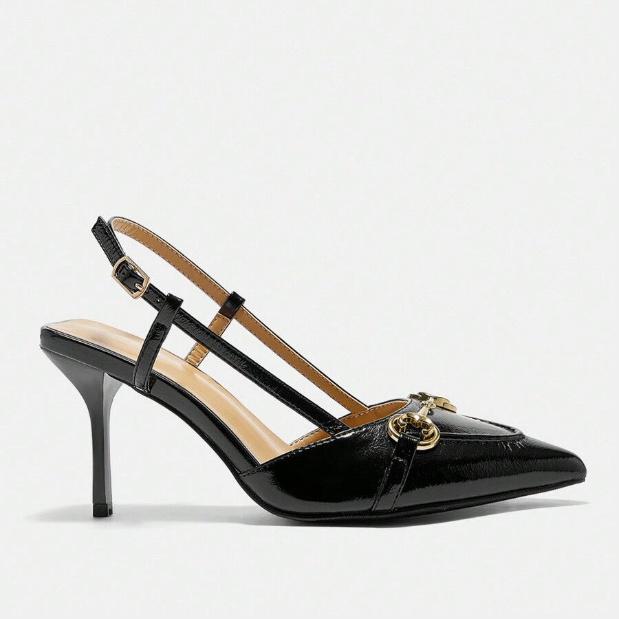 Scarpin Preto Couro Salto Alto Luna Charme