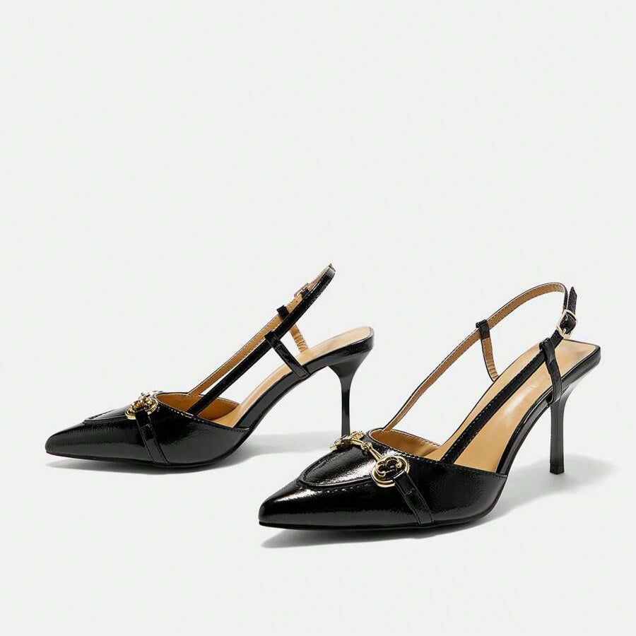 Scarpin Preto Couro Salto Alto Luna Charme
