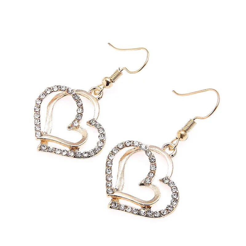 Conjunto de Joias em Forma de Coração, Colar, Pingente e Brincos Buplo Banhado a Ouro 18K