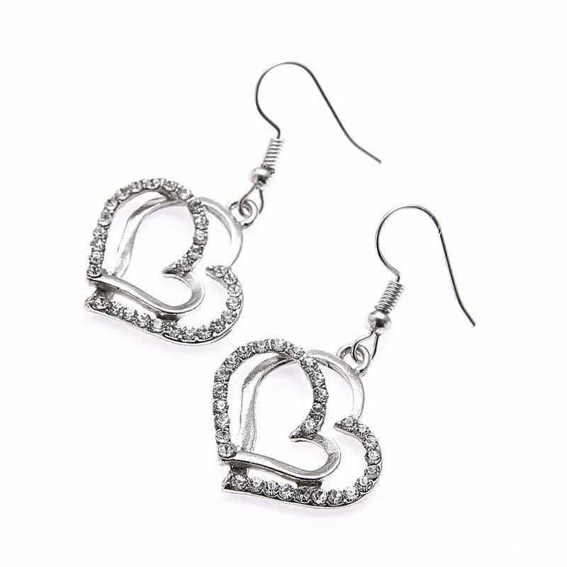Conjunto de Joias em Forma de Coração, Colar, Pingente e Brincos Buplo Banhado a Ouro 18K