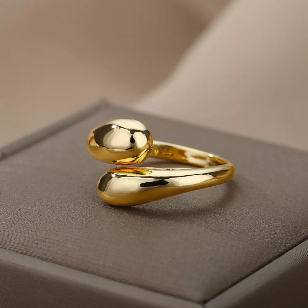 Anel Suave Bola Dupla Banhado a Ouro 18K