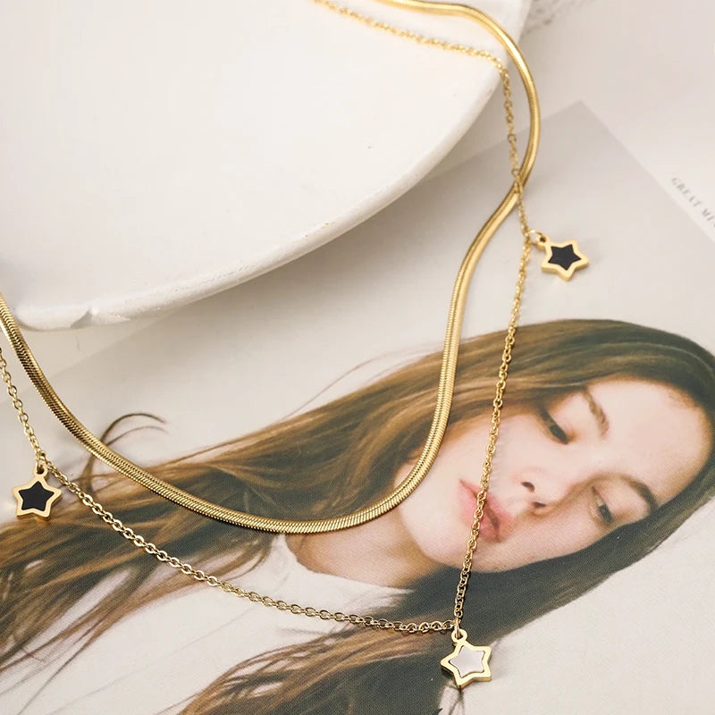 Conjunto de Joias Colar e Pulseira Estrela Banhado a Ouro 18K
