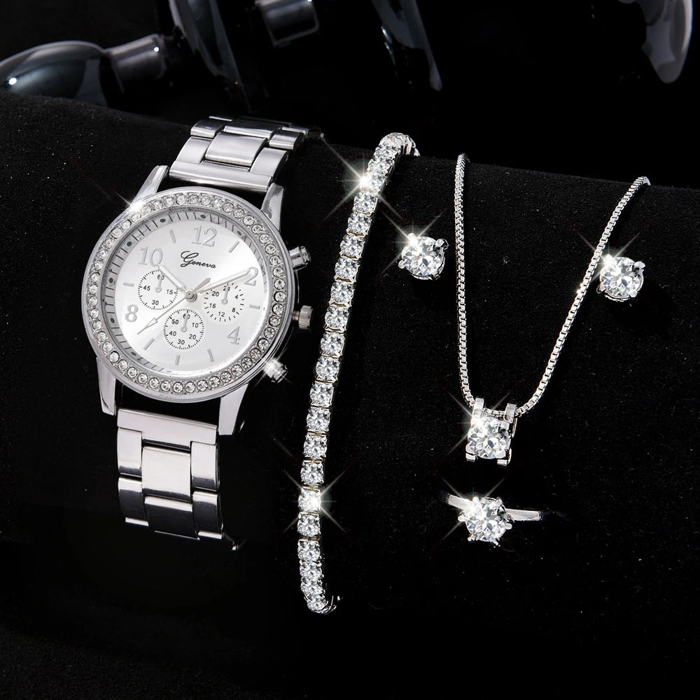 Conjunto de Joias Banhado a Ouro 18K | Colar, Pulseira, Anel, um par de Brincos + Relógio Exclusivo de BRINDE!