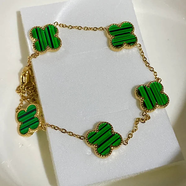 Pulseira Vintage Alhambra 5 Trevos Banhado a Ouro 18K