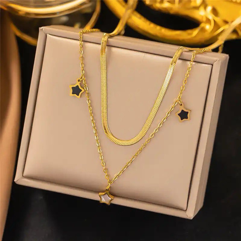 Conjunto de Joias Colar e Pulseira Estrela Banhado a Ouro 18K