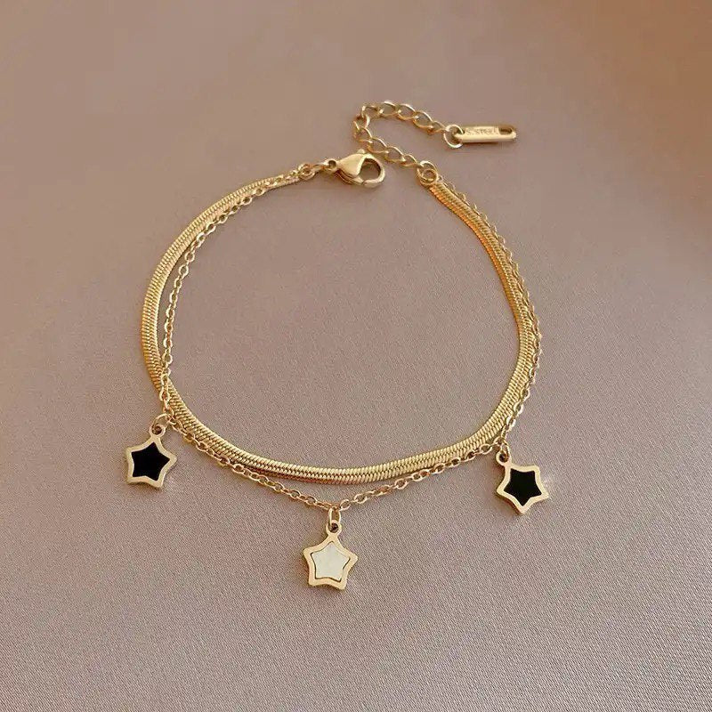 Conjunto de Joias Colar e Pulseira Estrela Banhado a Ouro 18K