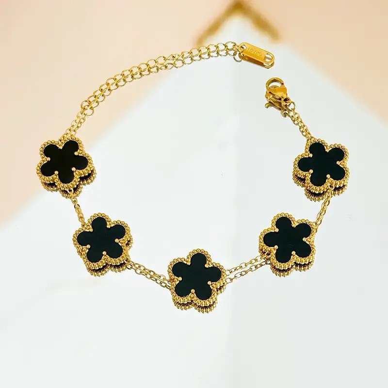 Pulseira Vintage Alhambra 5 Trevos Banhado a Ouro 18K