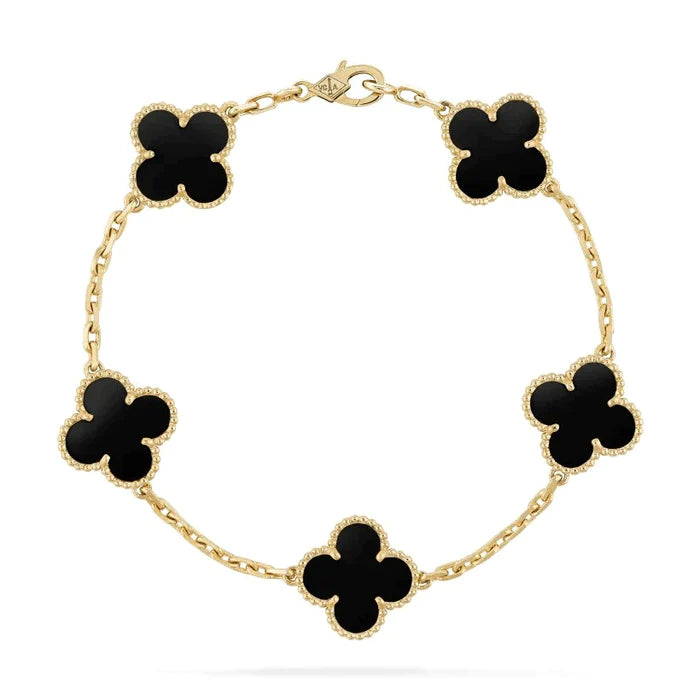 Pulseira Vintage Alhambra 5 Trevos Banhado a Ouro 18K