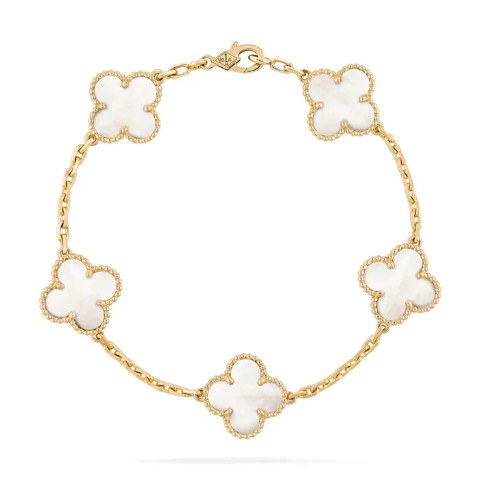 Pulseira Vintage Alhambra 5 Trevos Banhado a Ouro 18K
