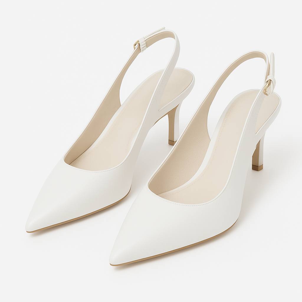 Scarpin Branco Couro Salto Médio Slingback Aria