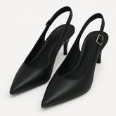 Scarpin Preto Couro Salto Médio Slingback Aria