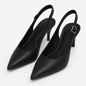 Scarpin Preto Couro Salto Médio Slingback Aria
